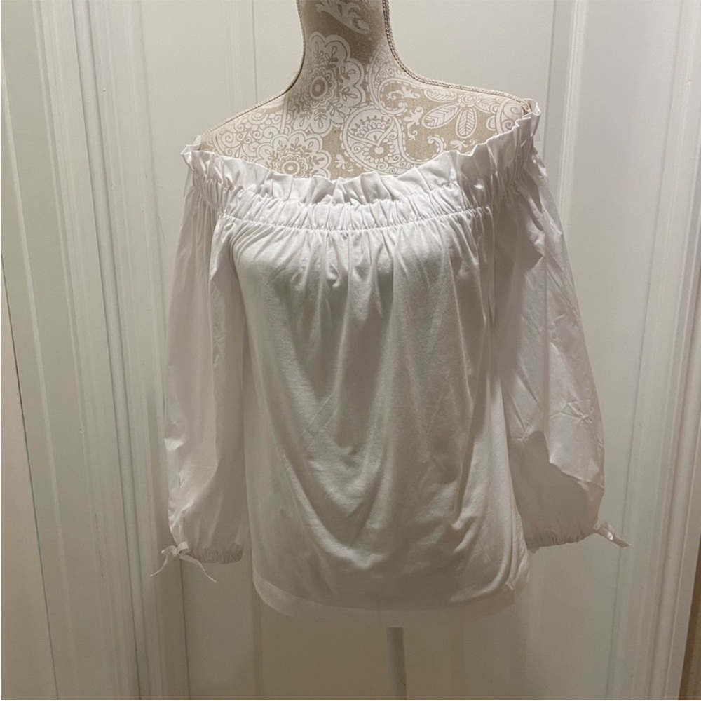 Banana Republic White Ruffled 3/4 Sleeve Blouse